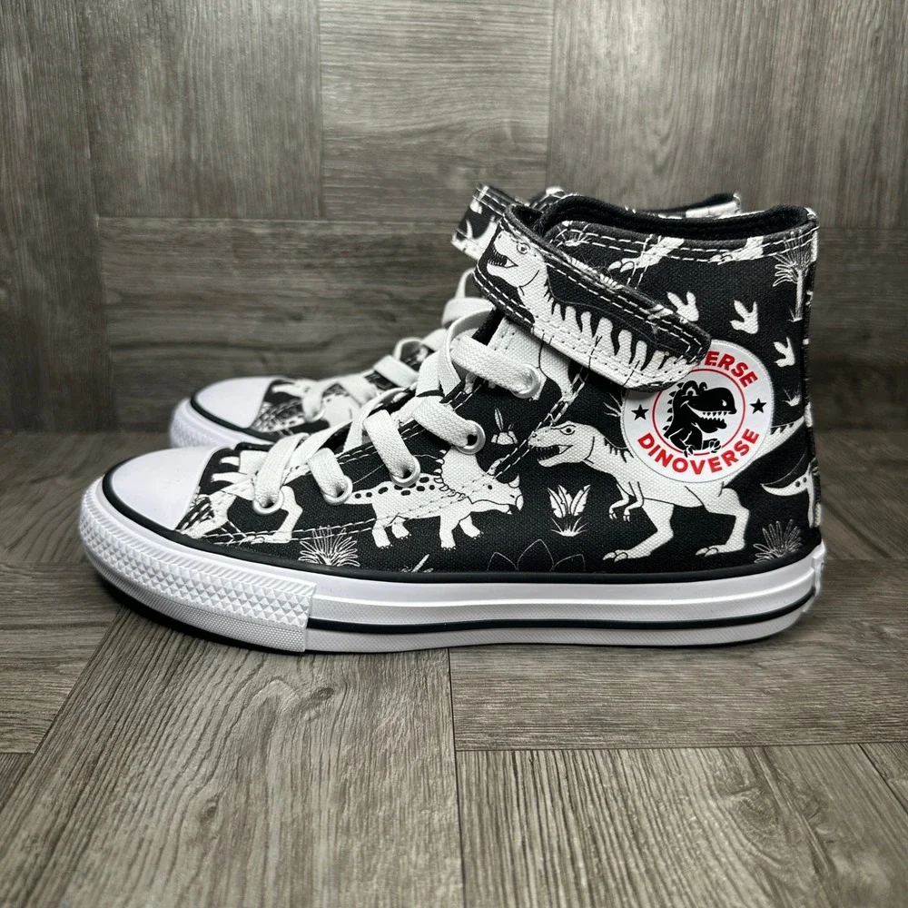 Converse Dinoverse High Top Kids 1.5 Black Dinosaur Canvas Hook and Loop NEW